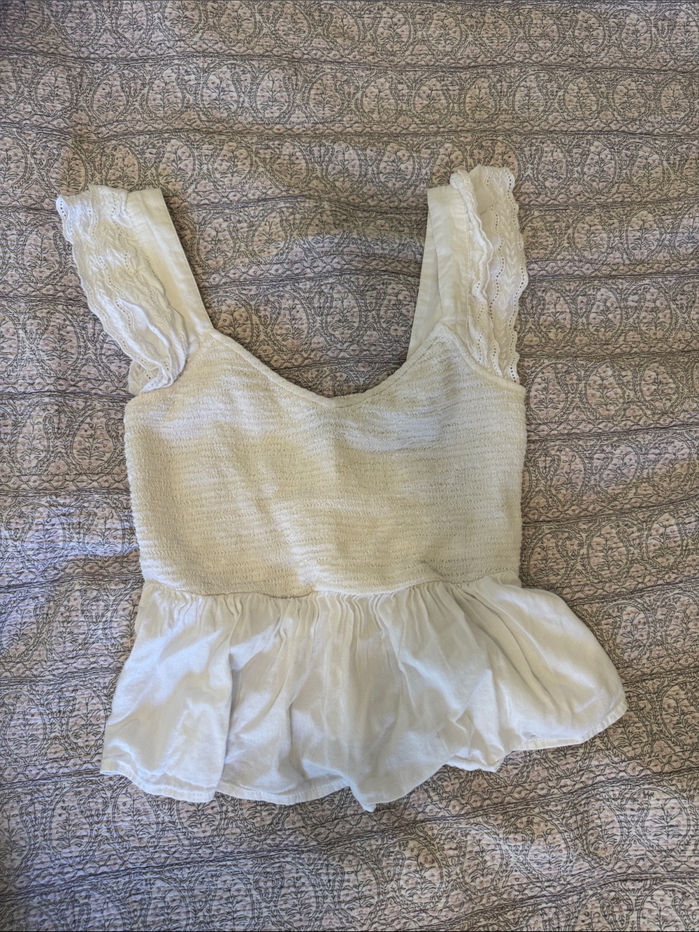 Old Navy Cream Crochet-Trim Peplum Camisole Top